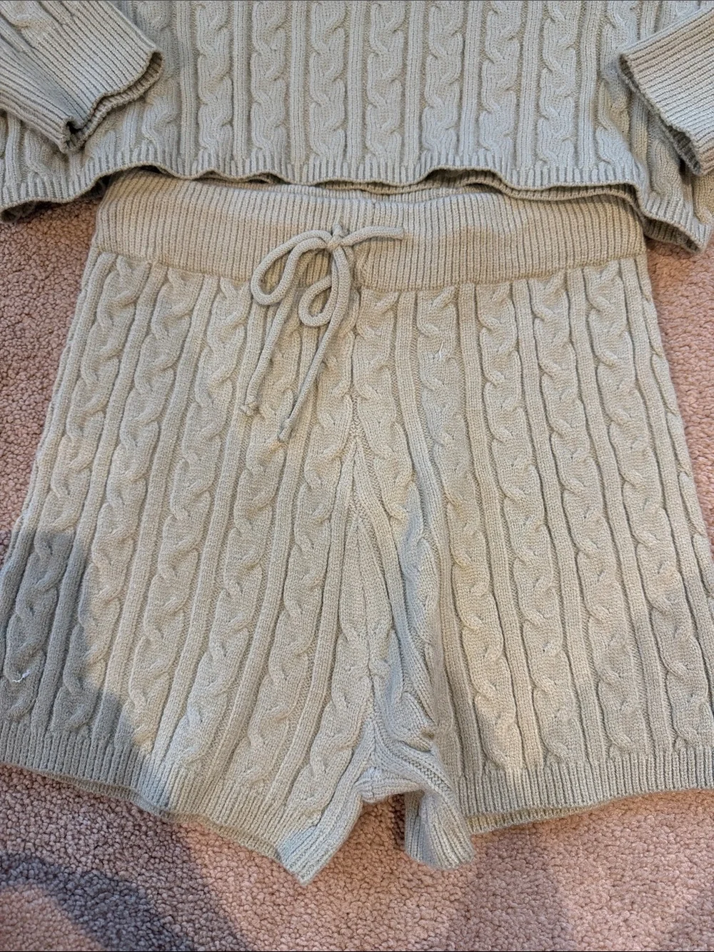 Petal & Pup Sage Green Cable Knit Cropped Sweater Set
